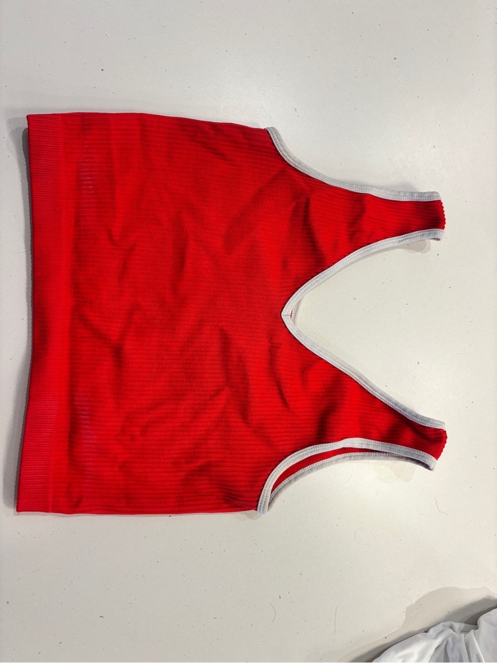 Red Ribbed Tank Top with Contrast Trim